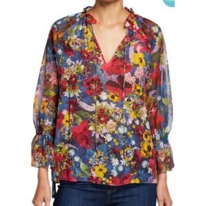 Alice + Olivia Long Sleeve Blue Floral Blouse Top Boho Women’s Sz XS